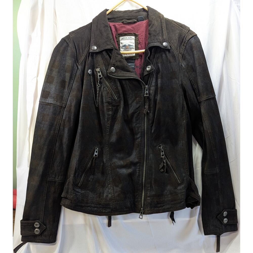 Harley Davidson Women's Double Breasted Leather Motorcycle Jacket Size L